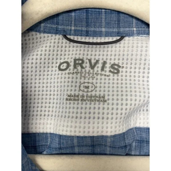 Orvis Men's Blue Check Plaid Button Up Short Sleeve Outdoor Shirt Medium - Picture 6 of 9